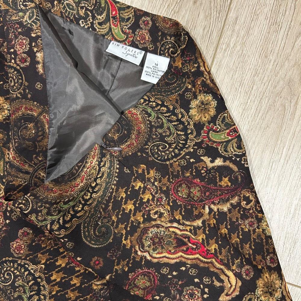 Y2K Kim Rogers‎ Signature Paisley Floral A-Line Skirt Black Brown Red 34" 14 L - Picture 2 of 5